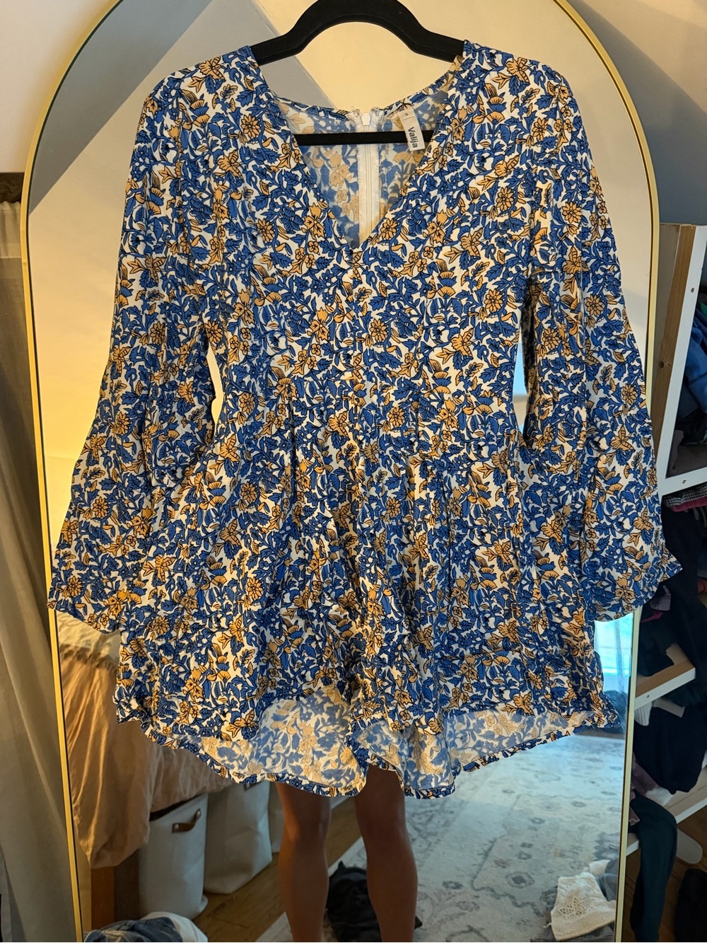 Boutique Blue & Mustard Floral V-Neck Romper
